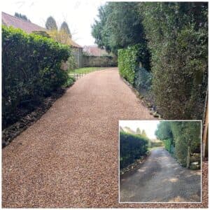 Tar-and-chip path between hedges