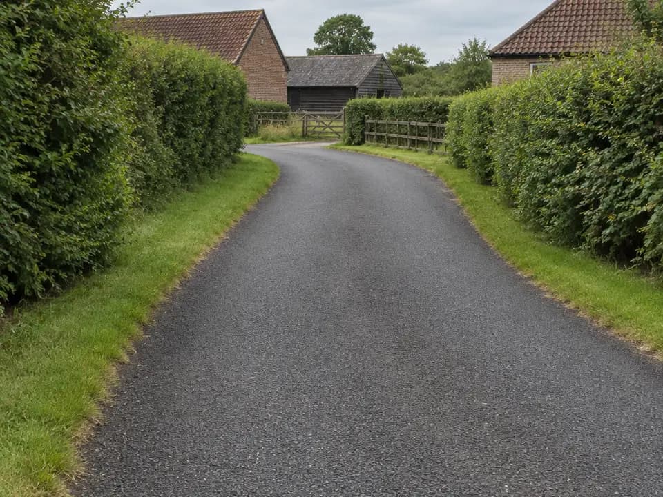 A rural asphalt access road
